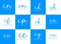 Handwriting Signature Logo Group set cw,ca,ce,cu,cy,cp,ch,cf,cb,ck,cm,cn Royalty Free Stock Photo