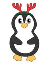 Cartoon Christmas and New Year Penguin character. Cute Penguin with Deer Antler Headband. Vector flat illustration.