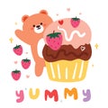 cartoon bear with cute dessert