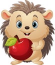 Cartoon little hedgehog holding red apple Royalty Free Stock Photo