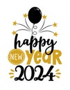 Happy New Year 2024 - Greeting card. Modern brush calligraphy.