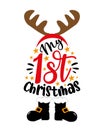 My 1st Christmas - cute reindeer antler and boots Royalty Free Stock Photo