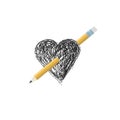 Vector broken heart with graphite pencil on white background. Great element for your art, love concept