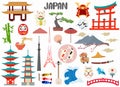 Set of Japan famous landmarks