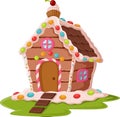 Cartoon gingerbread house on white background