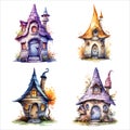 Fantasy Sorcerer\'s Hut watercolor illustration, Halloween decorative elements, Vector Illustration