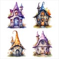 Fantasy Sorcerer\'s Hut watercolor illustration, Halloween decorative elements, Vector Illustration