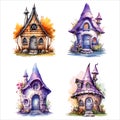 Fantasy Sorcerer\'s Hut watercolor illustration, Halloween decorative elements, Vector Illustration