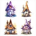 Fantasy Sorcerer\'s Hut watercolor illustration, Halloween decorative elements, Vector Illustration