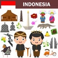 Set of Indonesia famous landmarks