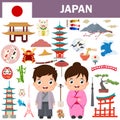 Set of Japan famous landmarks