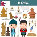 Set of Nepal famous landmarks