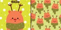 cute set of animal wallpaper and card. seamless pattern cartoon deer wearing scarf Royalty Free Stock Photo