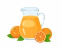 Glass jug of orange juice Isolated on white background. Vector illustration of fresh drink Royalty Free Stock Photo