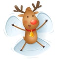 Reindeer making Snow Angels - vector illustration isolated od transparent background Royalty Free Stock Photo