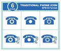 Set of vintage phone icons in flat design style. 6 traditional phone icon symbol. Telephone icon set on white background. Royalty Free Stock Photo