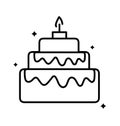 Birthday stores cake thin line icon, Birthday Three tiered cake sign on white background,