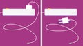 A pair of connected power cables on a purple background