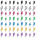 Thunderbolt lightning. Lighting flash symbol collection.