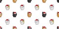 cat seamless pattern Christmas Santa Claus hat munchkin kitten calico neko vector pet doodle cartoon