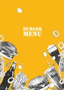 Burger Menu. Hand-drawn illustration of dishes and products. Ink. Vector Royalty Free Stock Photo