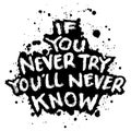 If you never try you will never know. Inspirational motivational quote. Royalty Free Stock Photo