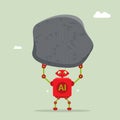 Robot holding big stone, pressure from too much traffic concept, overload and stress burden, anxiety from work difficulty Royalty Free Stock Photo