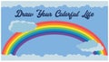 Rainbow and clouds on blue background. Vector illustration in cartoon style. Royalty Free Stock Photo