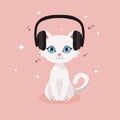 white cat with headphones - nice cartoon stryle