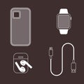 accessories for smartphones: case, charging cable, smartwatches, wireless headphones