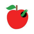 Red apple with green caterpillar. Vector illustration in flat style. Fresh and sweet red apple, fruit introduction element design Royalty Free Stock Photo