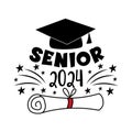 Senior 2024 - hand drawn graduadion cap and diploma