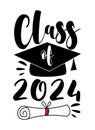 Class of 2024 - typography with graduate cap and certificate or diploma. Royalty Free Stock Photo