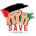 Poster with a hand clenched into a fist in the colors of the flag of the Palestine.