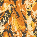 Red orange and yellow colors camouflage with dry brush strokes, seamless pattern. Urban camo texture. Vector Royalty Free Stock Photo