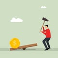 Man trying to increase money value, dollar crash and trying to fall up concept flat vector illustration Royalty Free Stock Photo