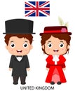 Cute United Kingdom boy and girl in national clothes