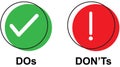 Do and Don\'t or Good and Bad Icons or Positive and Negative Symbol