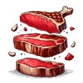 A medium well Steak disassemble in mid-air, AI generated