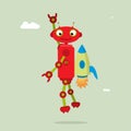 Flying robot character with jetpack, looking new idea, new technology concept vector illustration Royalty Free Stock Photo