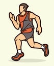 A Man Start Running Action Marathon Runner Cartoon Sport Graphic