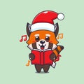Cute red panda sing a christmas song. Cute christmas cartoon character illustration. Royalty Free Stock Photo