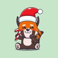 Cute red panda eating christmas cookies and candy. Cute christmas cartoon character illustration. Royalty Free Stock Photo