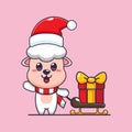 Cute sheep carrying christmas gift box. Cute christmas cartoon character illustration.