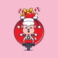 Cute sheep carrying christmas gift with motorcycle. Cute christmas cartoon character illustration.