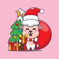 Cute sheep carrying christmas gift. Cute christmas cartoon character illustration.