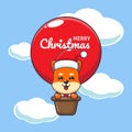 Cute shiba inu fly with air balloon. Cute christmas cartoon character illustration.