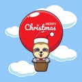 Cute sloth fly with air balloon. Cute christmas cartoon character illustration.