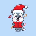 Cute wolf sing a christmas song. Cute christmas cartoon character illustration.