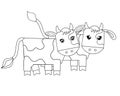 Couple of cute little calves - vector linear picture for coloring.